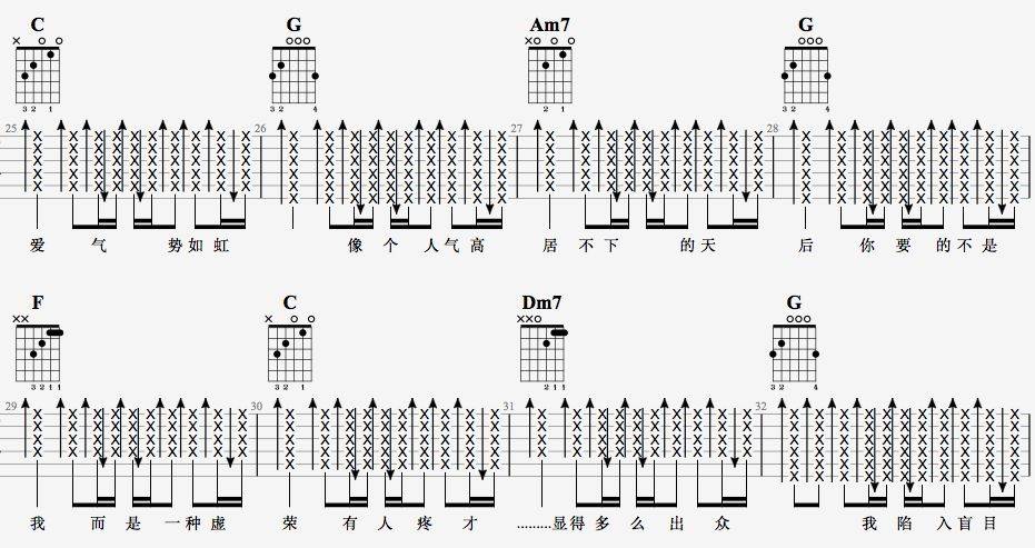 天后吉他谱,原版陈势安歌曲,简单G调弹唱教学,7T吉他教室版六线指弹简谱图