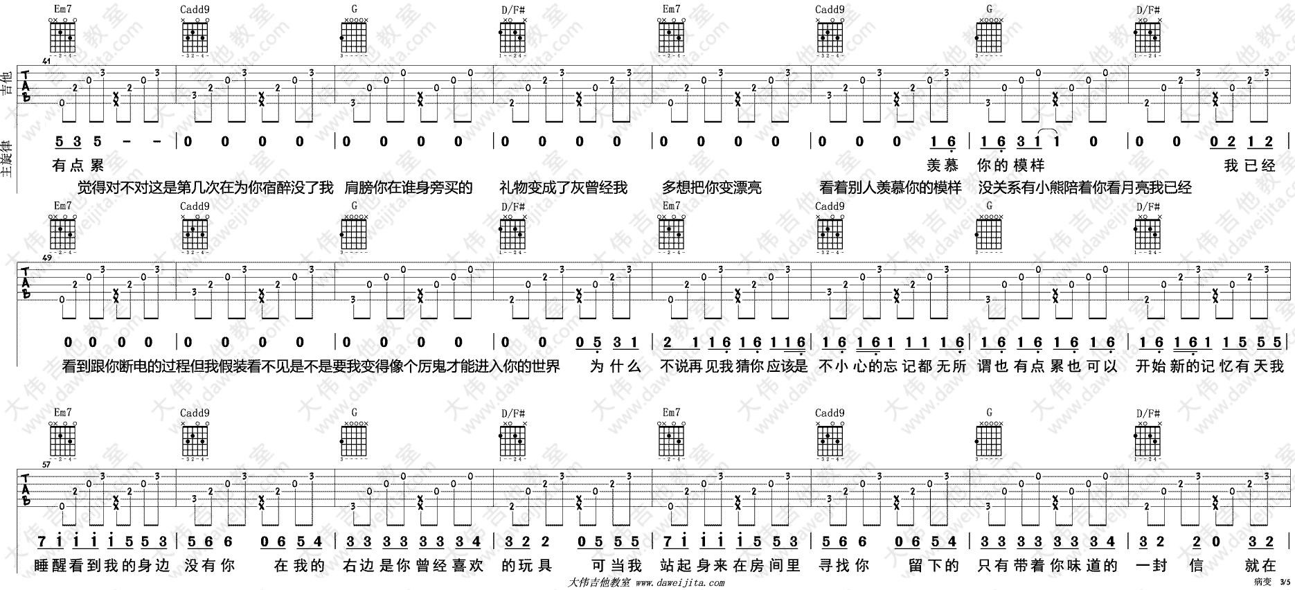 BINGBIAN《病变》指弹吉他谱_cubi/Fi9江澈/Younglife_独奏六线谱-吉他屋