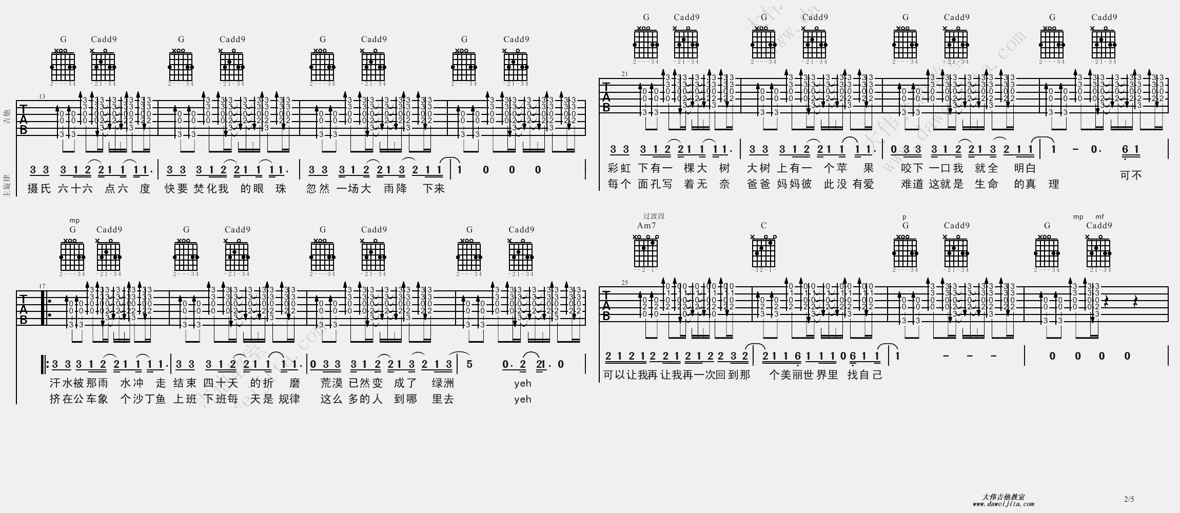 找自己吉他谱,原版陶喆歌曲,简单G调弹唱教学,大伟吉他教室版六线指弹简谱图