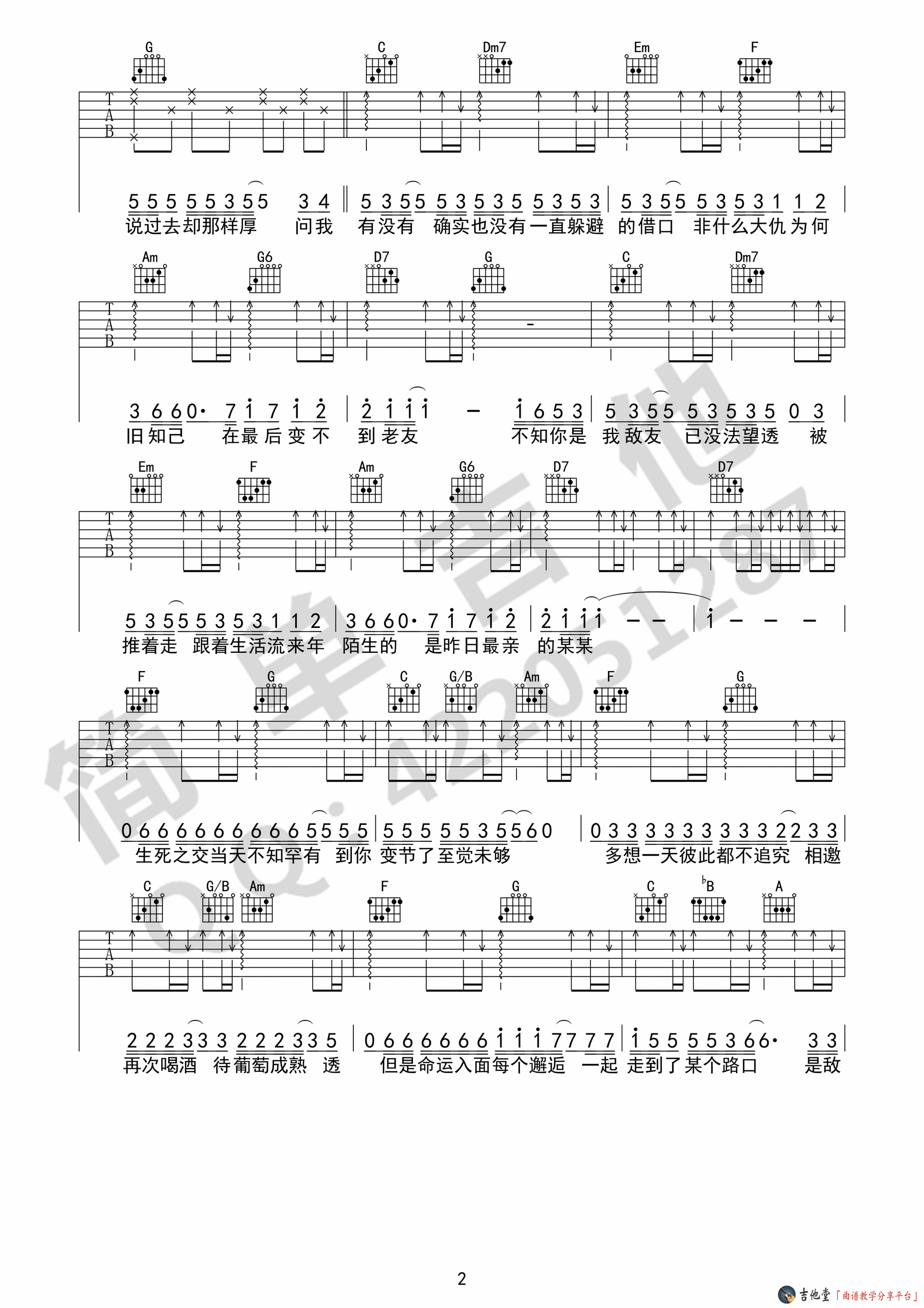 最佳损友吉他谱,原版陈奕迅歌曲,简单C调弹唱教学,简单吉他版六线指弹简谱图