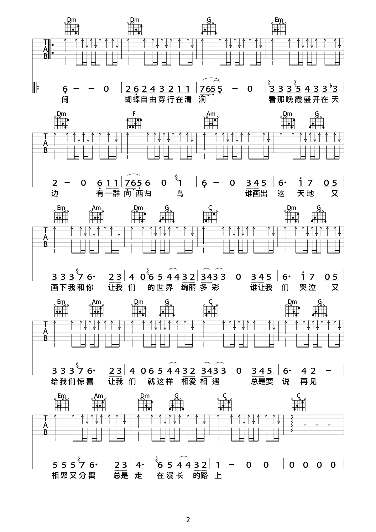 旅行吉他谱,许巍歌曲,简单指弹教学简谱,网络六线谱图片