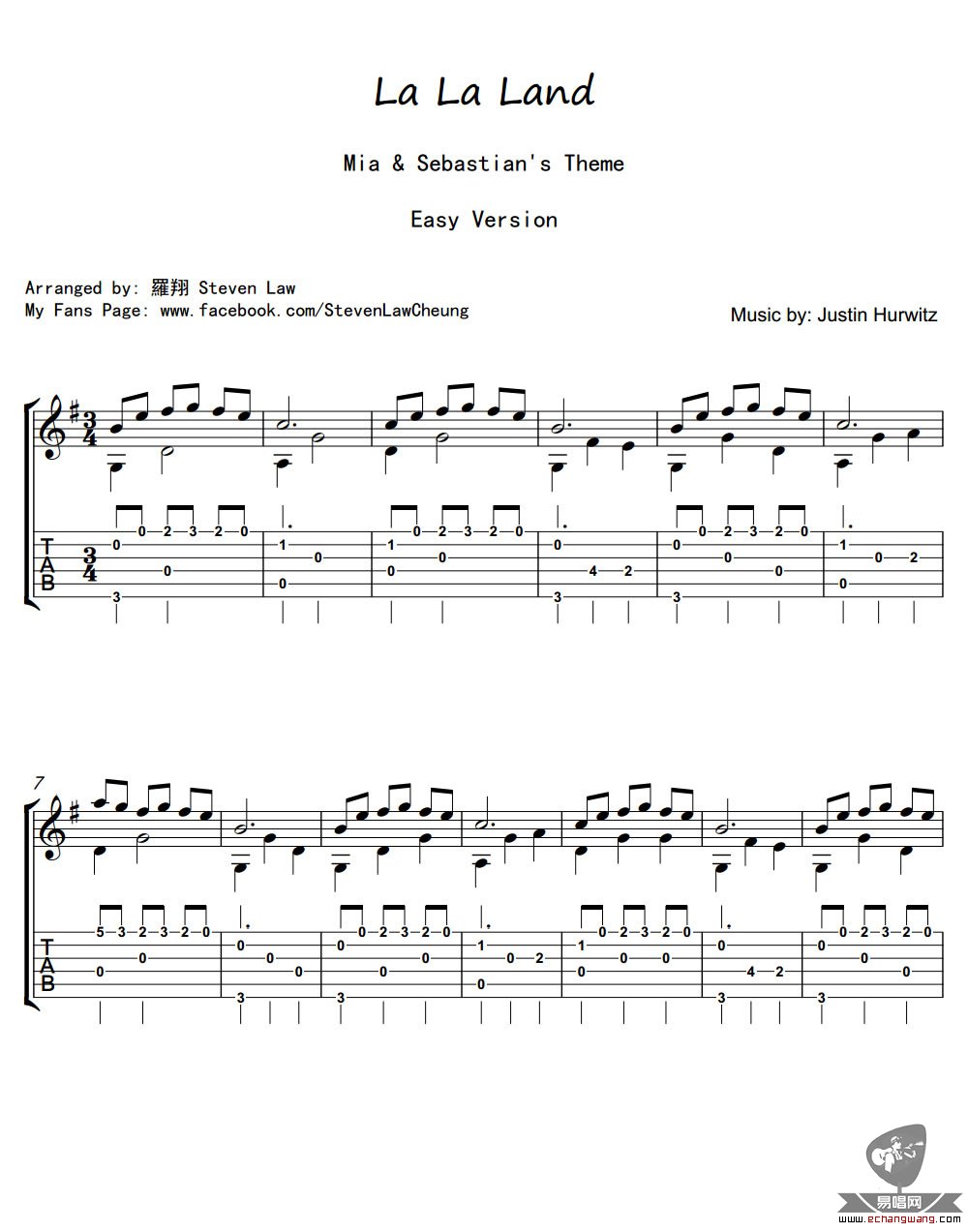 Mia&Seba,未知歌曲,简单指弹教学简谱,罗翔六线谱图片