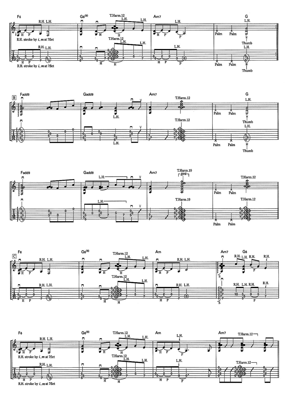 MerryChri,坂本龙一歌曲,简单指弹教学简谱,网络六线谱图片