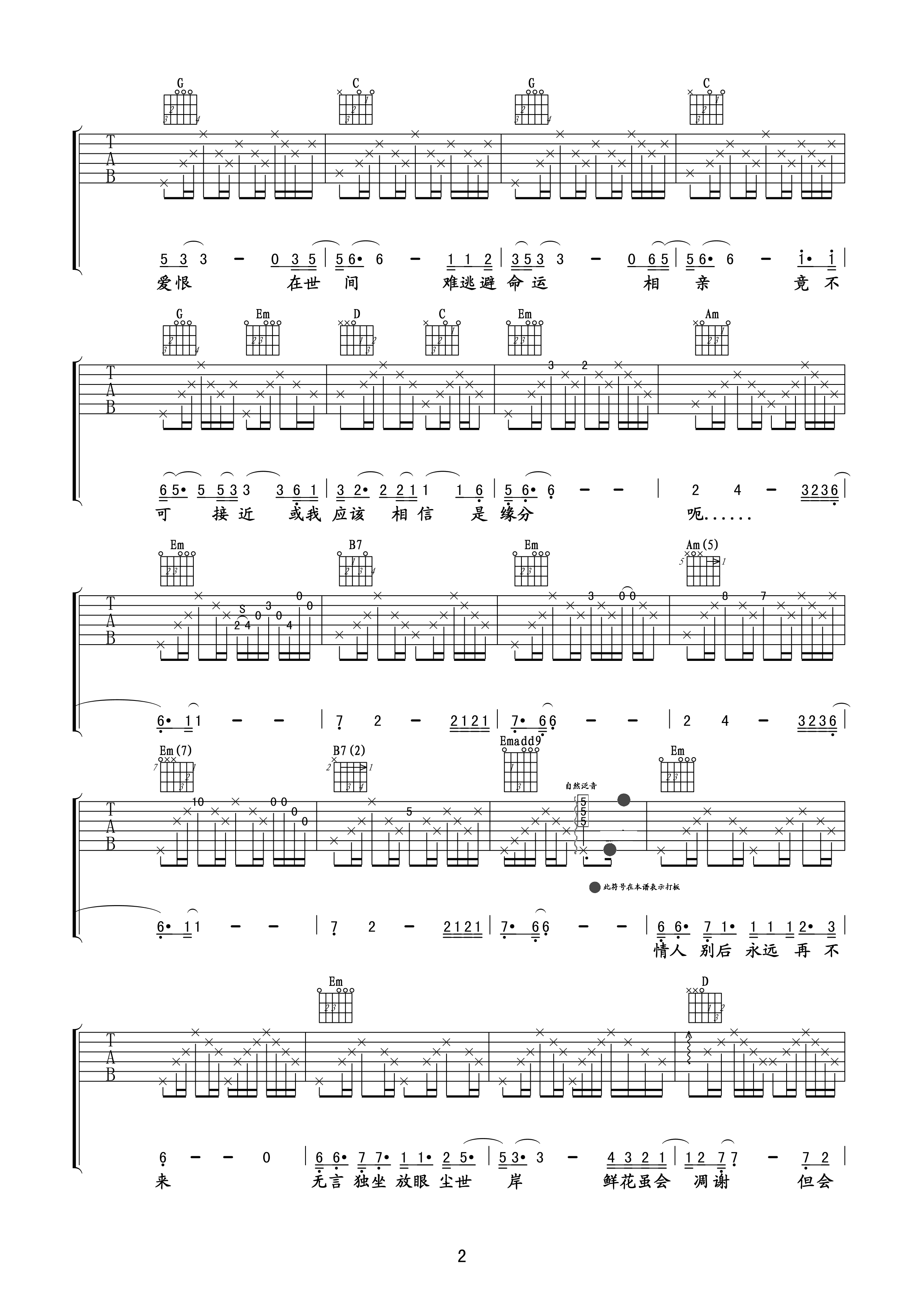 一生所爱吉他谱,原版卢冠廷歌曲,简单G调弹唱教学,六线谱指弹简谱3张图