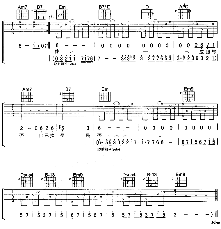 成王败寇吉他谱,简单C调原版指弹曲谱,陈小春高清流行弹唱六线乐谱