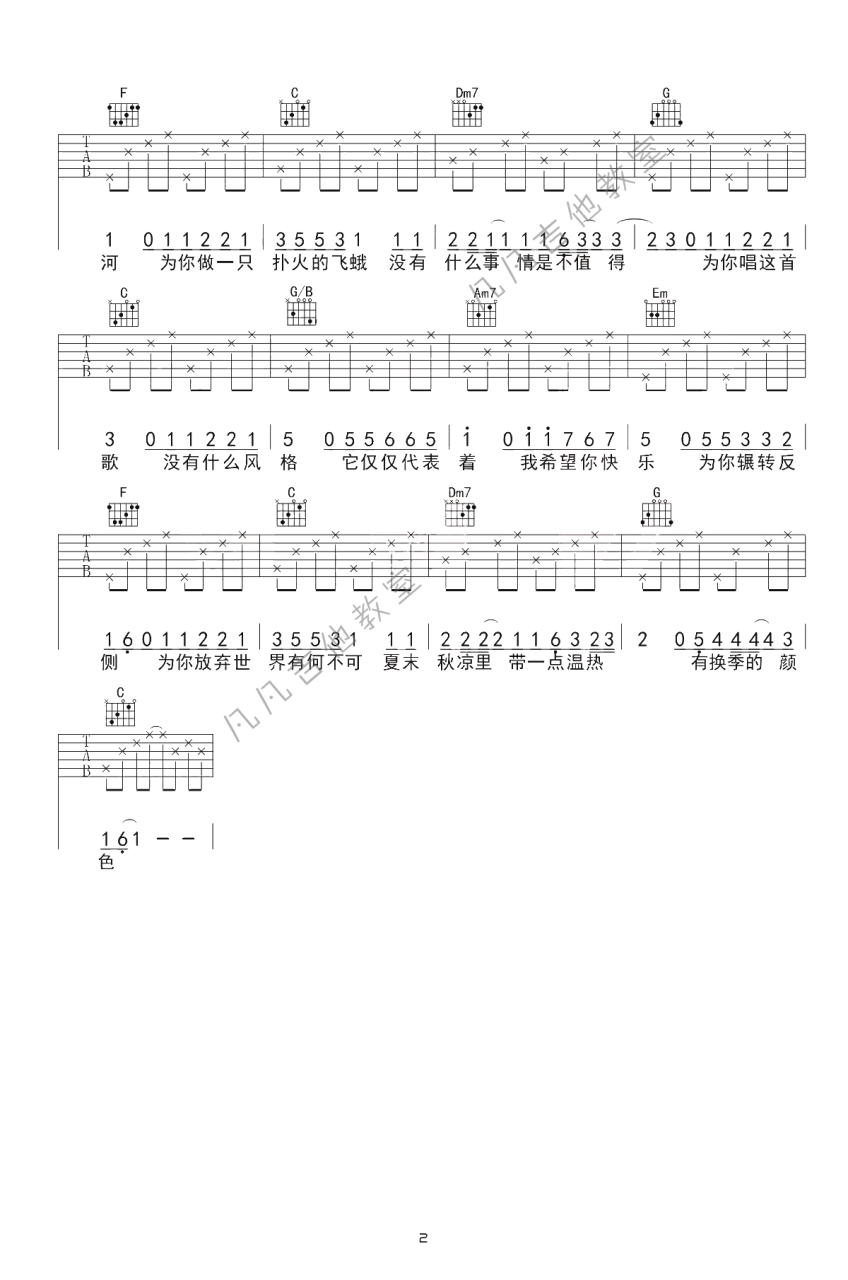 有何不可吉他谱,许嵩歌曲,G调指弹简谱,新手弹唱简单版
