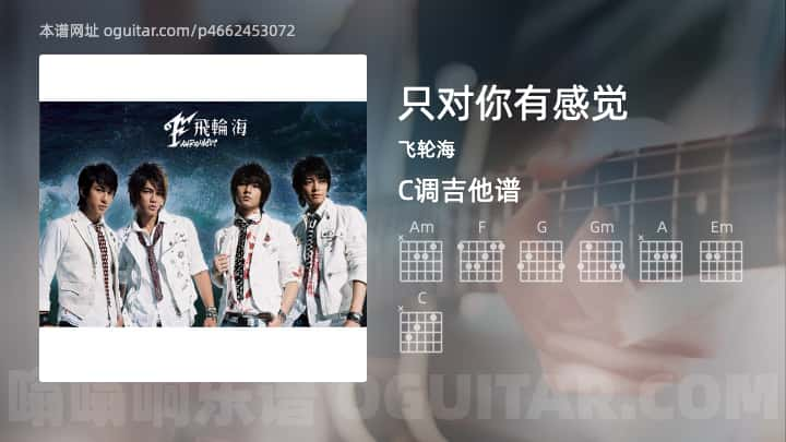 只对你有感觉吉他谱,飞轮海歌曲,C调高清图,5张六线原版简谱