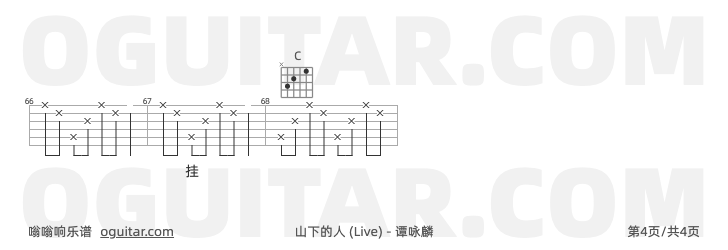 山下的人吉他谱,谭咏麟歌曲,C调指弹简谱,4张教学六线谱【Live版】