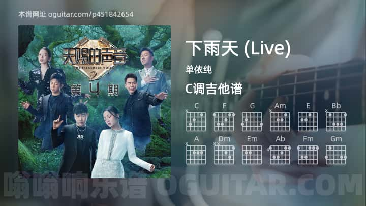 下雨天吉他谱,单依纯歌曲,C调指弹简谱,3张教学六线谱【Live版】