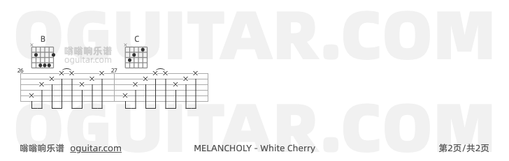 MELANCHOLY吉他谱,White Cherry歌曲,C调指弹简谱,2张教学六线谱