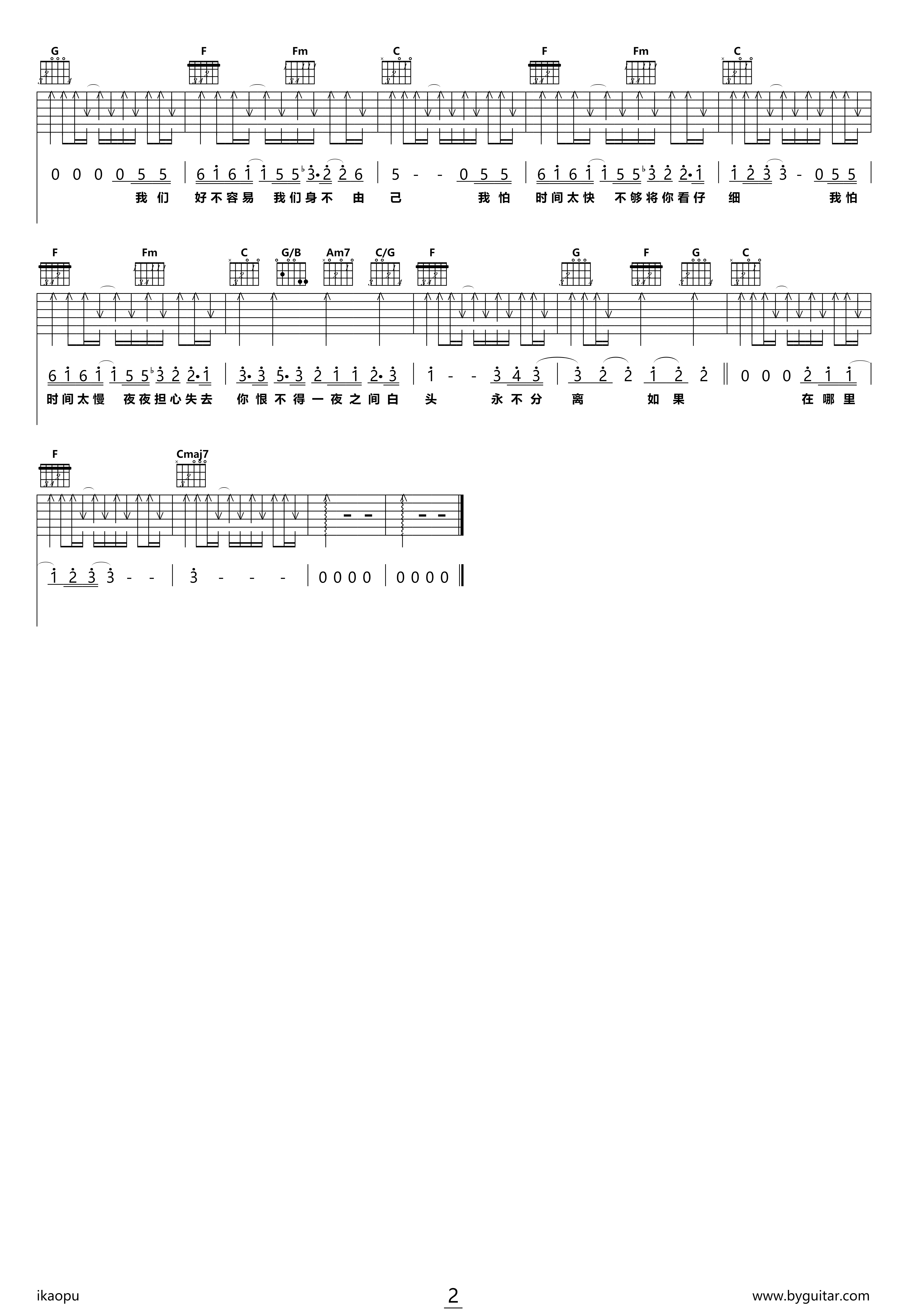 至少还有你吉他谱,原版林忆莲歌曲,简单C调弹唱教学,六线谱指弹简谱2张图