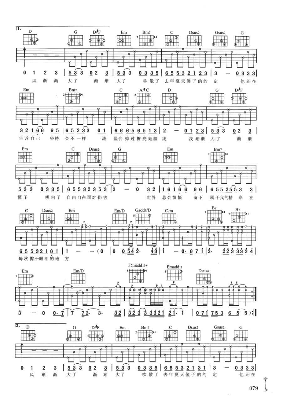 傻子的约定吉他谱,简单版歌曲,G调指弹简谱,新手弹唱六线谱