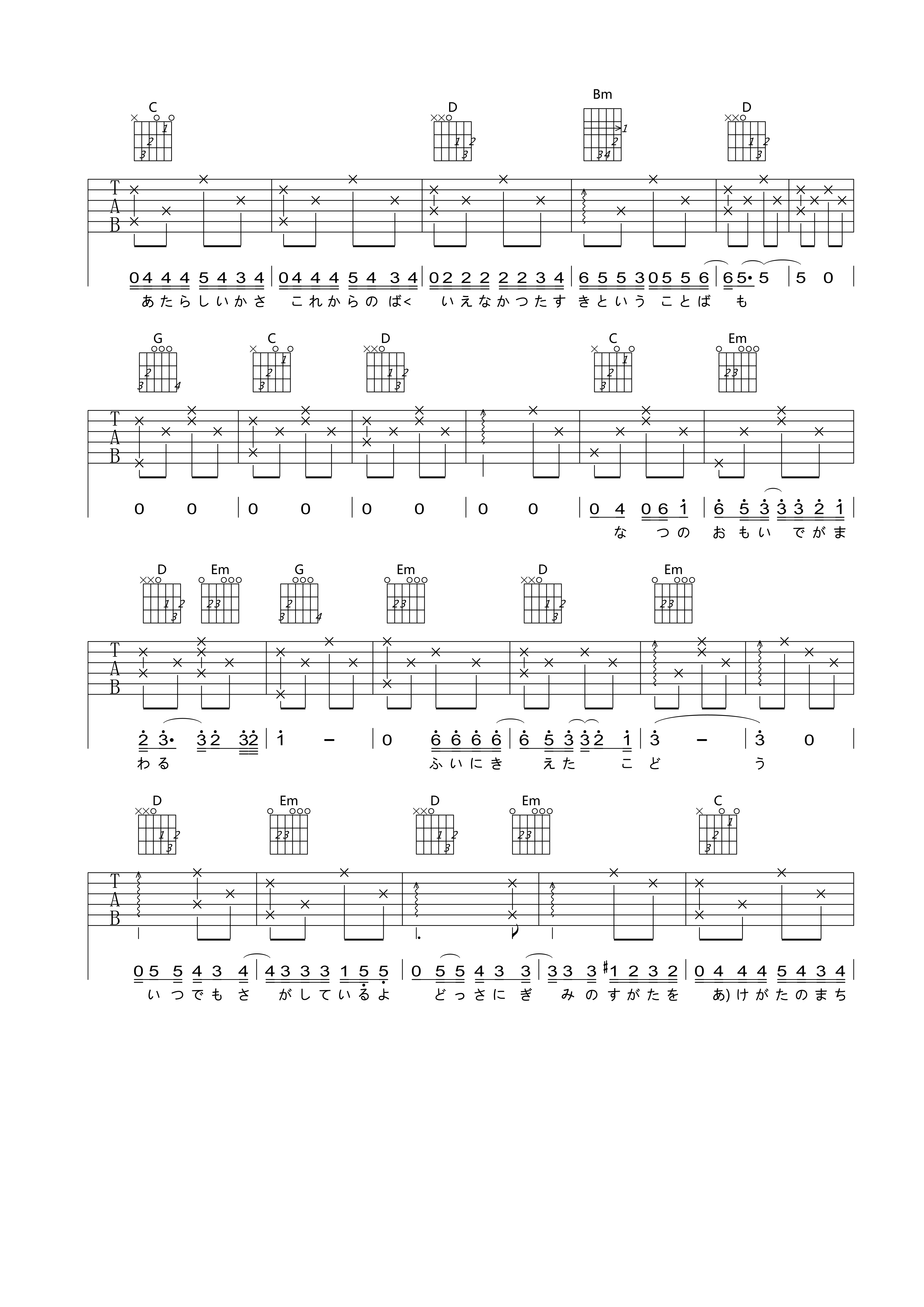 秒速五厘米One More T吉他谱,简单G调原版指弹曲谱,秒速五厘米高清六线谱教程