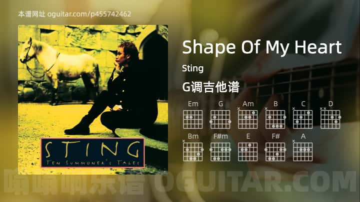 ShapeOfMyHeart吉他谱,Sting歌曲,G调指弹简谱,6张教学六线谱