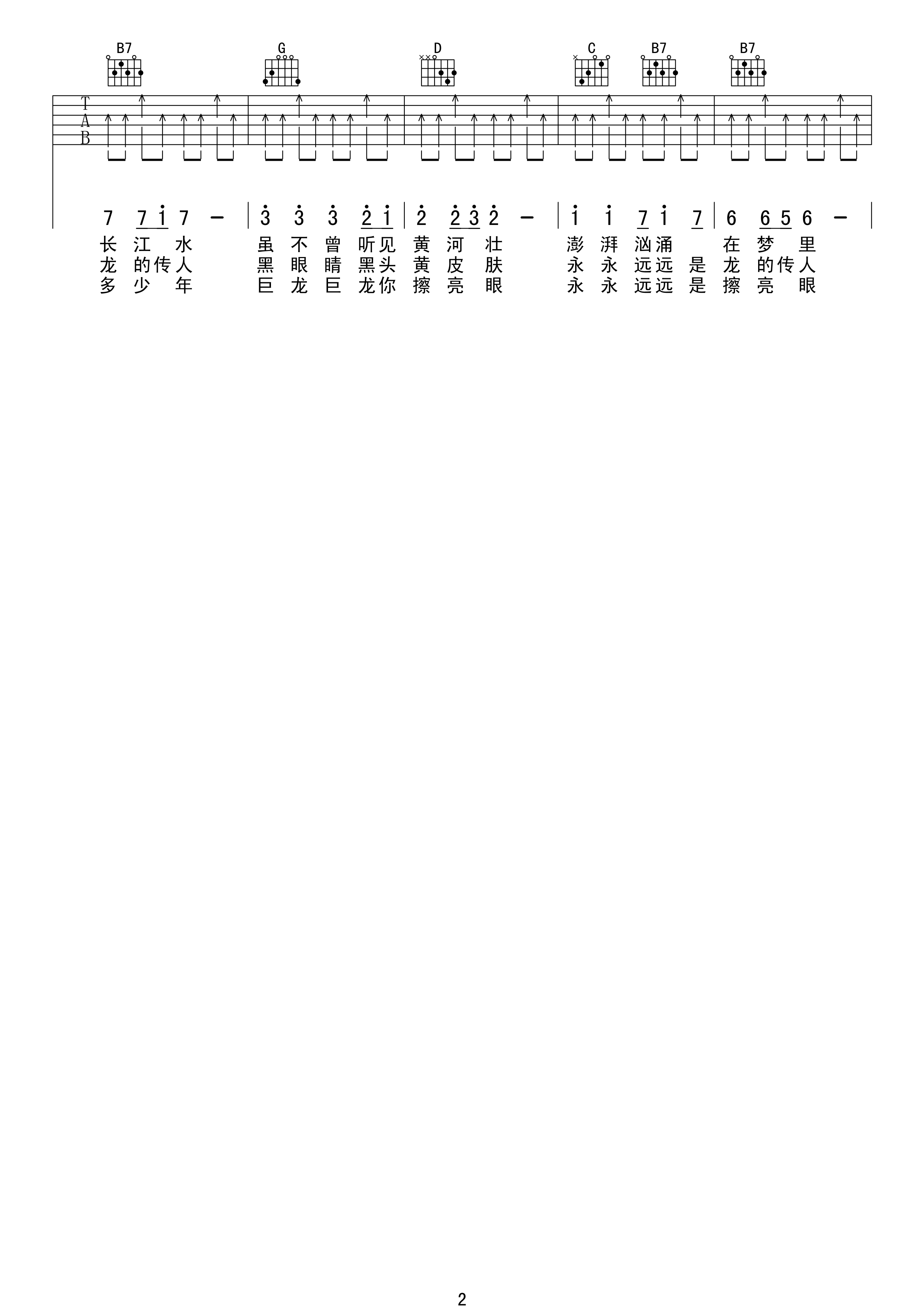 龙的传人吉他谱,原版王力宏歌曲,简单C调指弹曲谱,高清六线乐谱