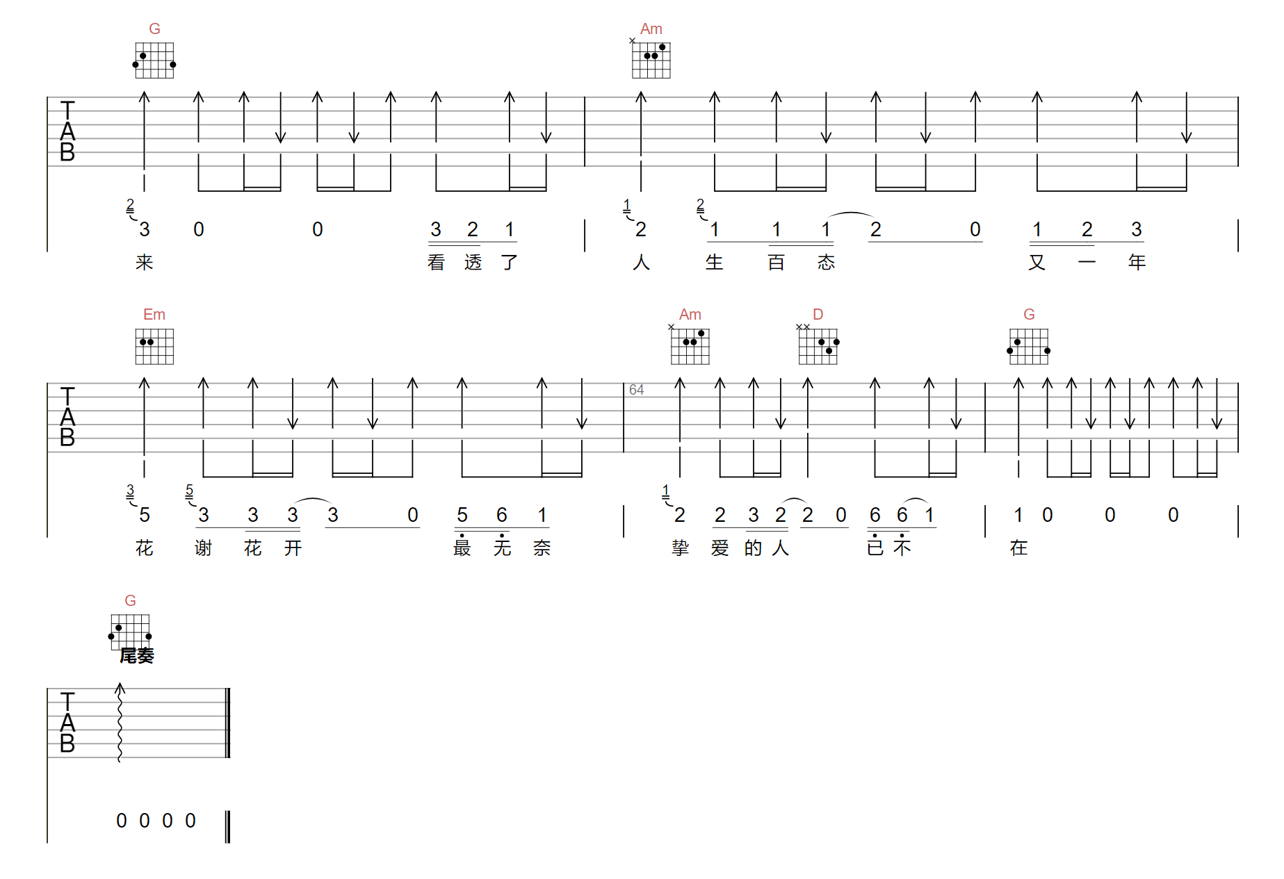 大欢这个年代吉他谱,简单G调原版指弹曲谱,大欢高清六线谱教学