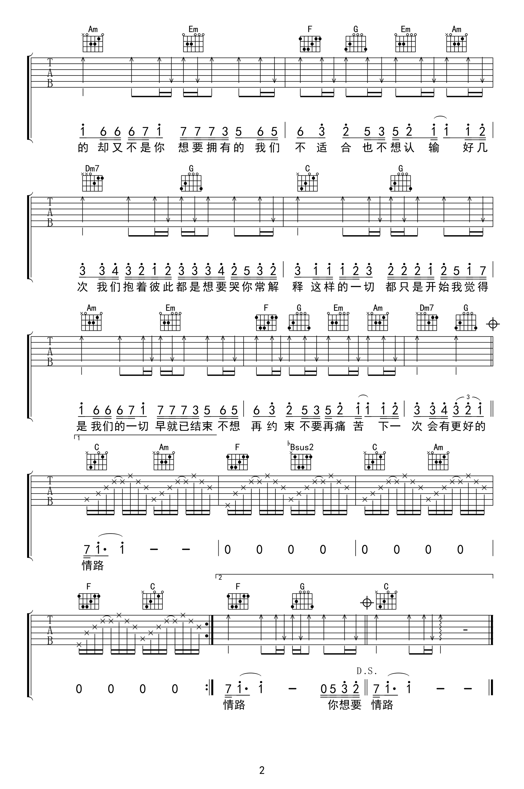 王小帅最近吉他谱,简单C调原版弹唱曲谱,王小帅高清六线谱教程