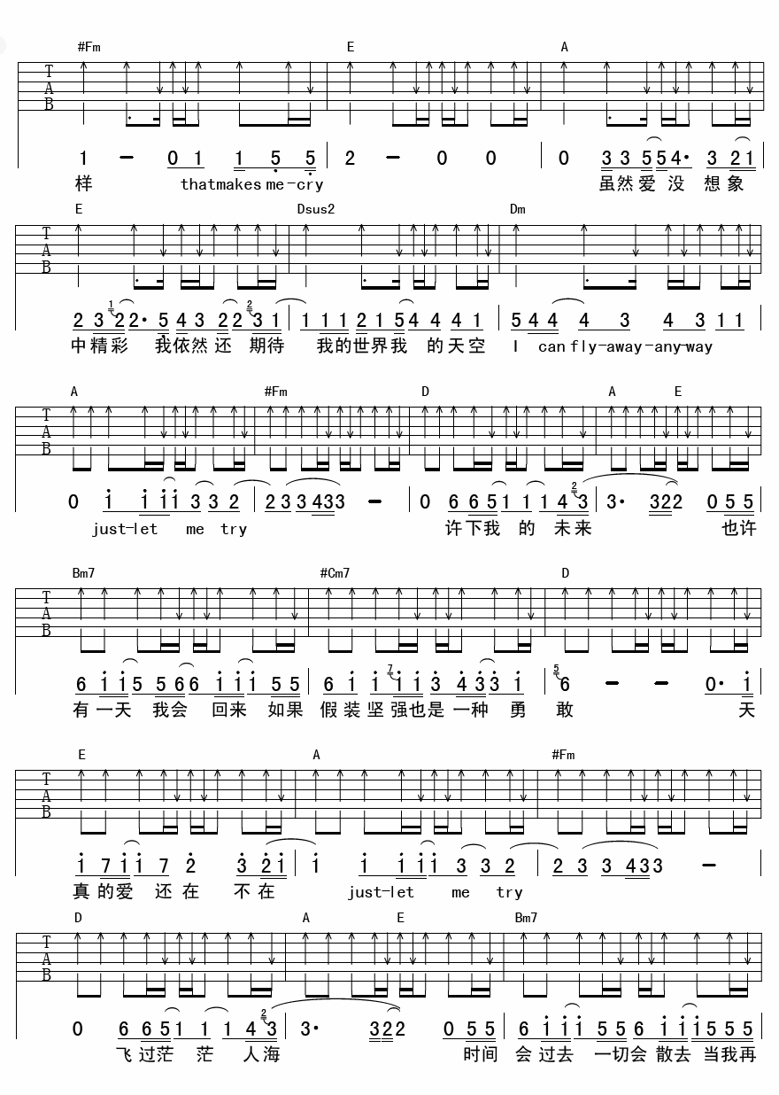 晓晓有一天我会回来吉他谱,简单C调原版弹唱曲谱,网络歌手高清六线谱简谱