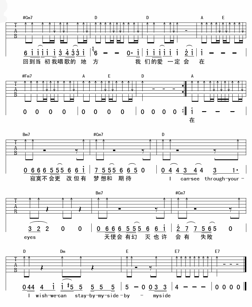 晓晓有一天我会回来吉他谱,简单C调原版弹唱曲谱,网络歌手高清六线谱简谱