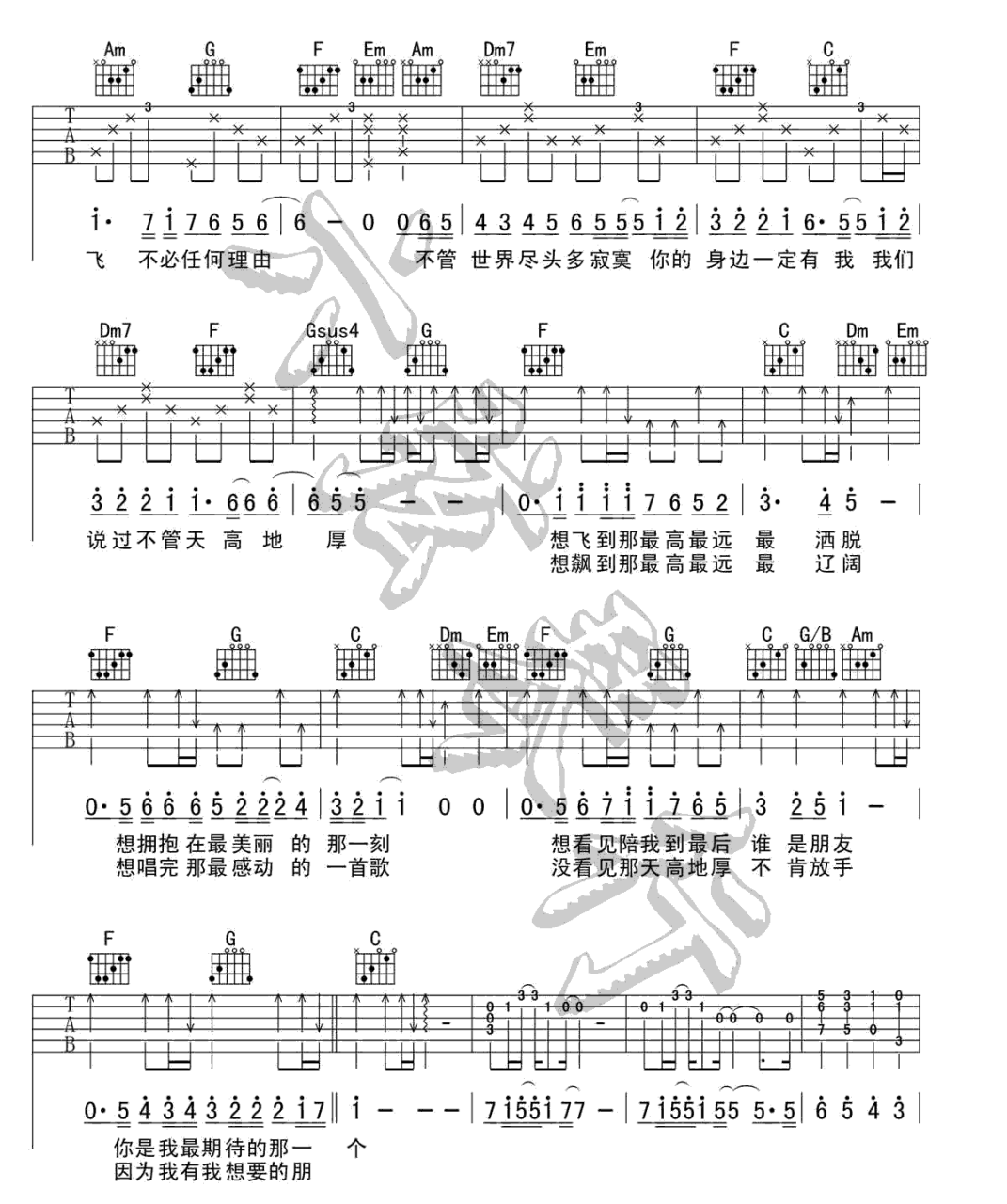 天高地厚吉他谱,信乐团歌曲,C调指弹简谱,新手弹唱附前奏