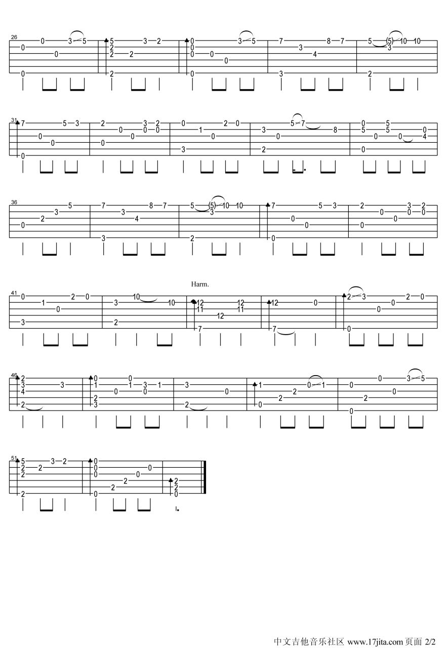 别了夏天指弹吉他谱,简单原版弹唱曲谱,高清六线谱教学