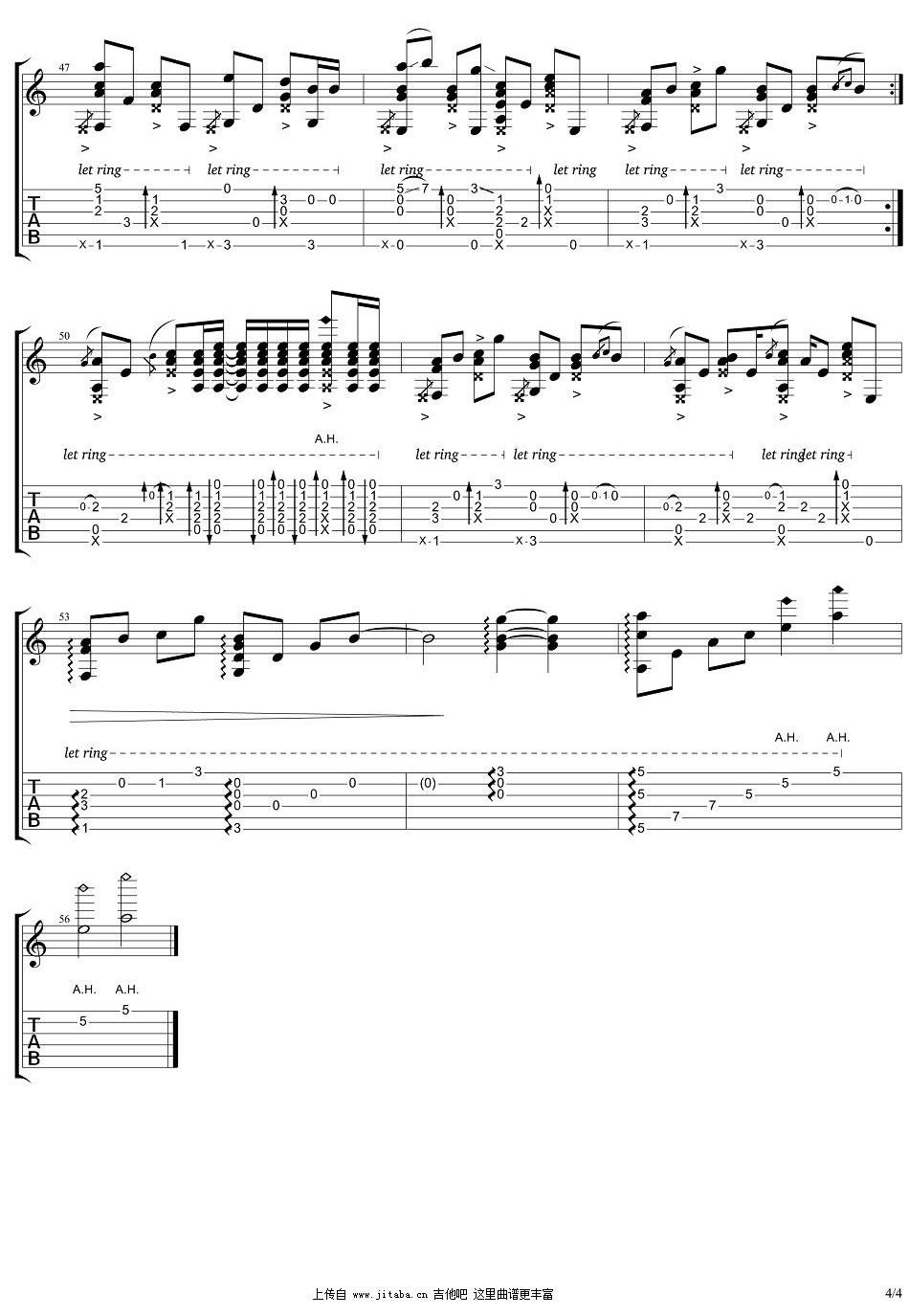 红颜旧吉他谱,原版刘涛歌曲,简单指弹曲谱,高清六线乐谱