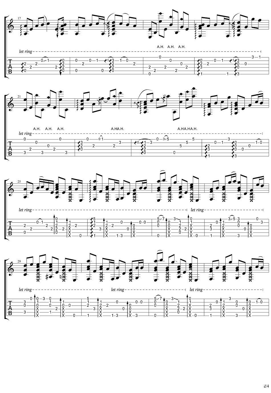 红颜旧吉他谱,原版刘涛歌曲,简单指弹曲谱,高清六线乐谱