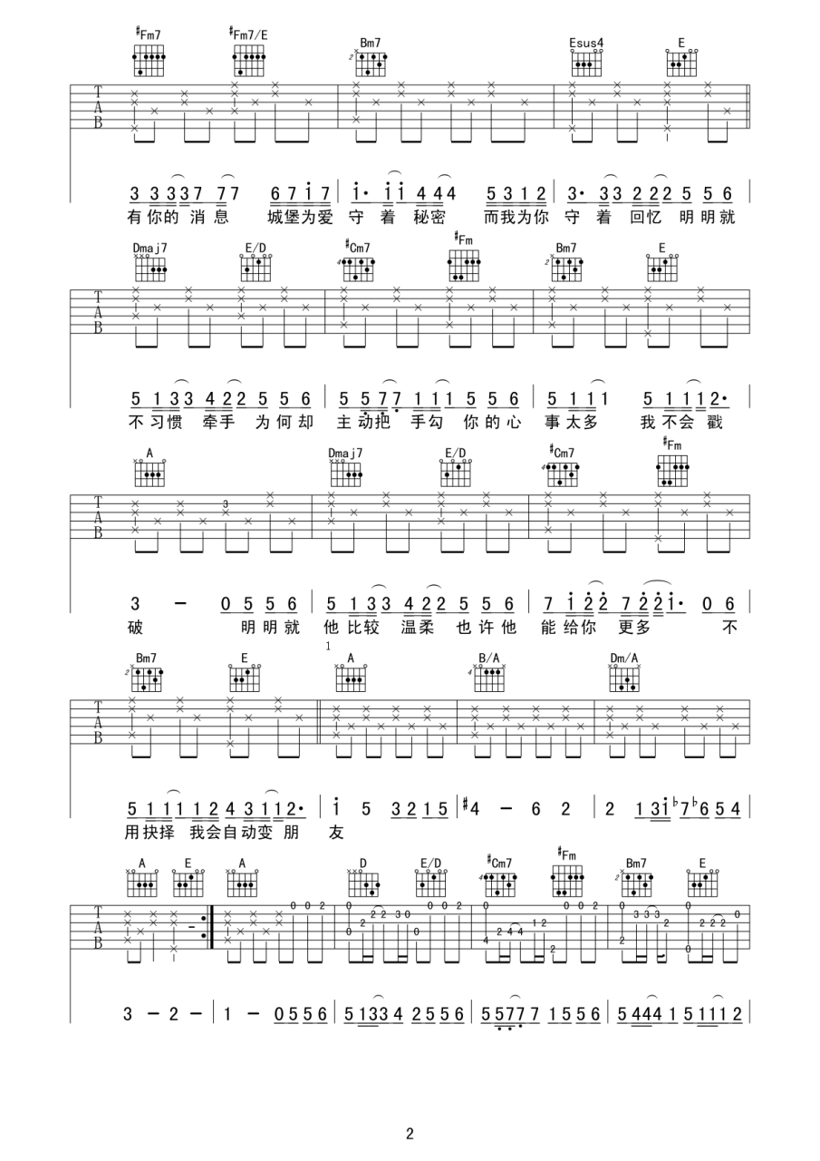 明明就高清版吉他谱,周杰伦歌曲,A调指弹简谱,新手弹唱附前奏