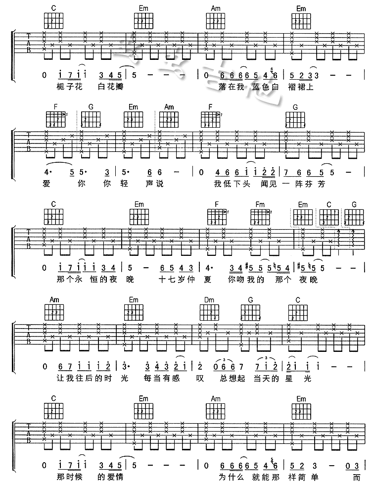 后来吉他谱,原版歌曲,简单双吉他弹唱教学,六线谱指弹简谱6张图