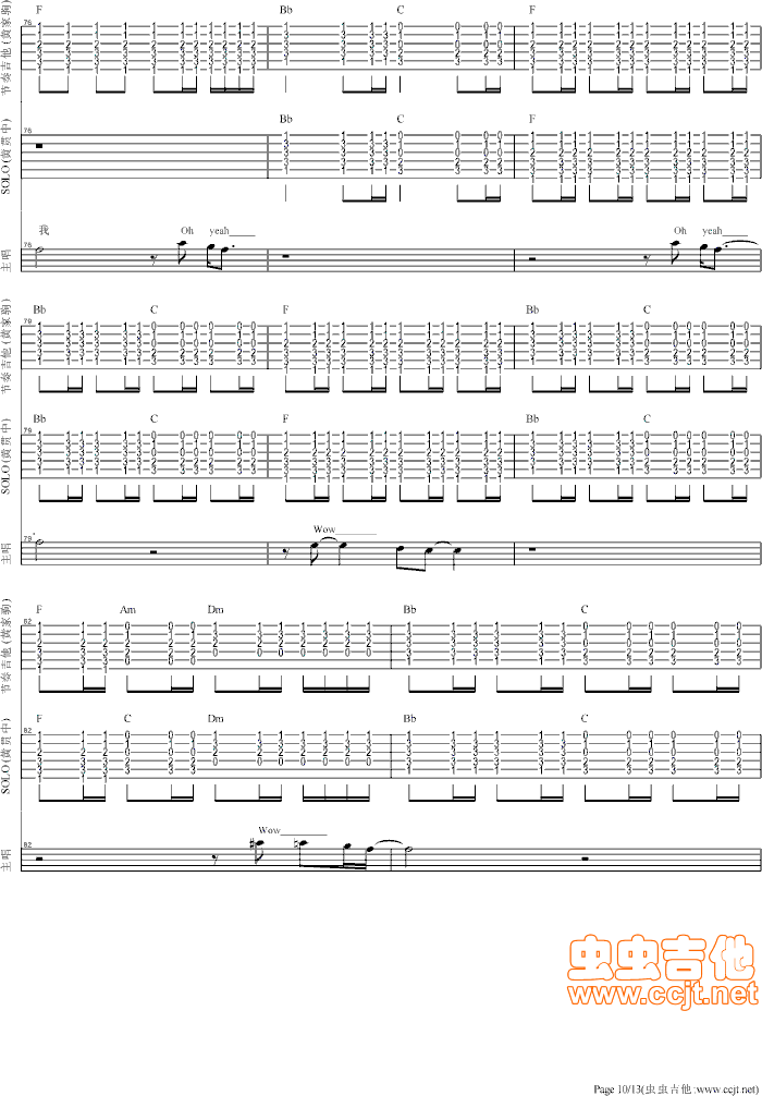 海阔天空吉他谱,原版歌曲,简单不插电弹唱教学,六线谱指弹简谱13张图