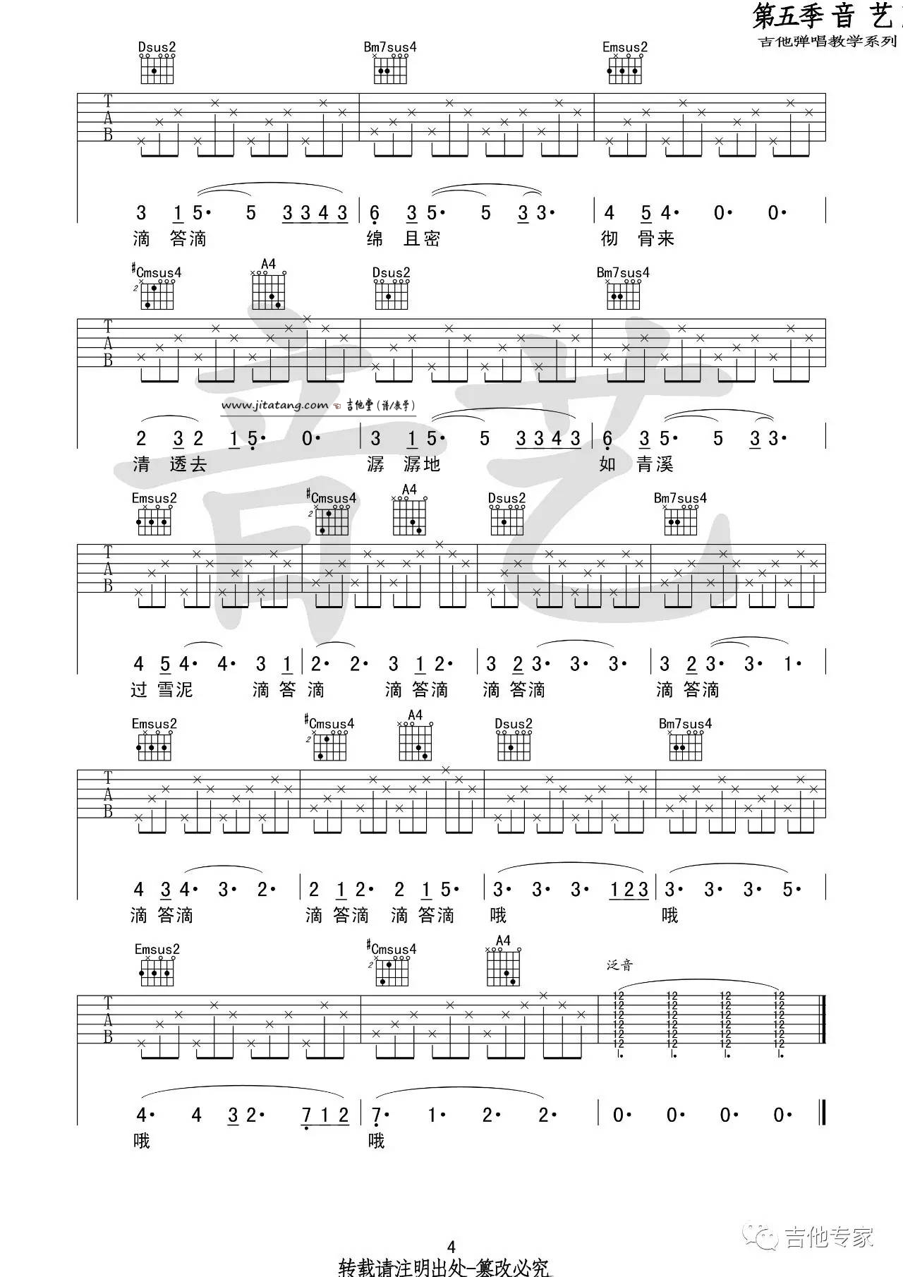 陈鸿宇雨好吉他谱,简单D调原版弹唱曲谱,陈鸿宇高清六线谱简谱