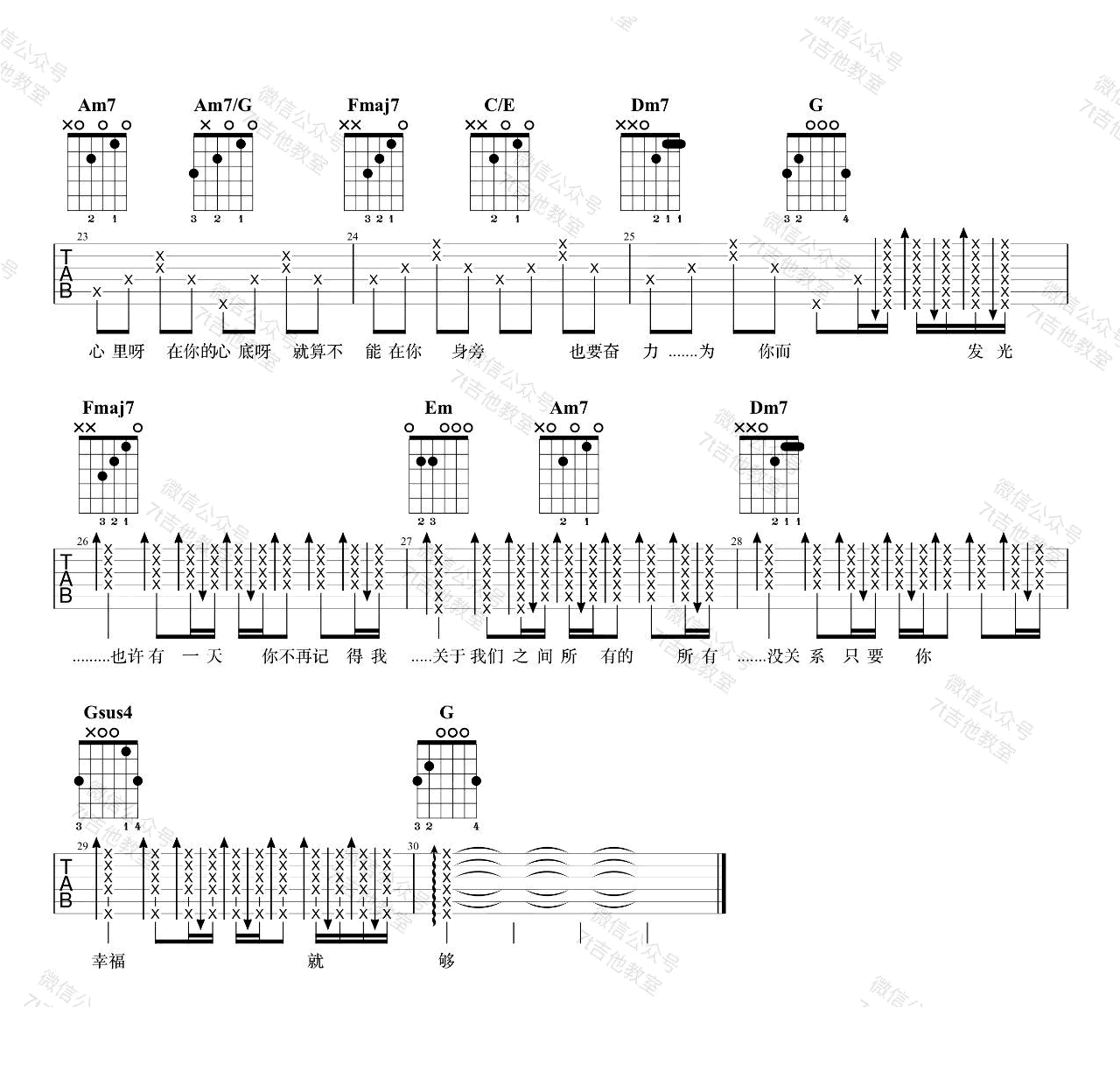 太阳吉他谱,原版马杰雪歌曲,简单C调指弹曲谱,高清六线乐谱