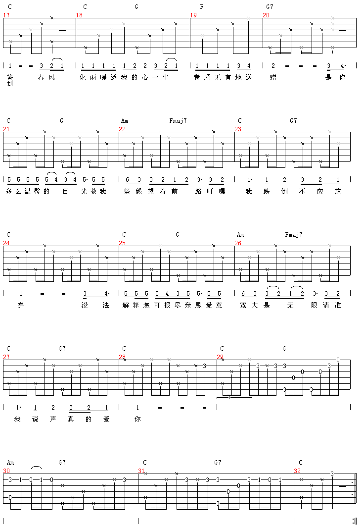 真的爱你吉他谱,原版歌曲,简单简单吉弹唱教学,六线谱指弹简谱4张图