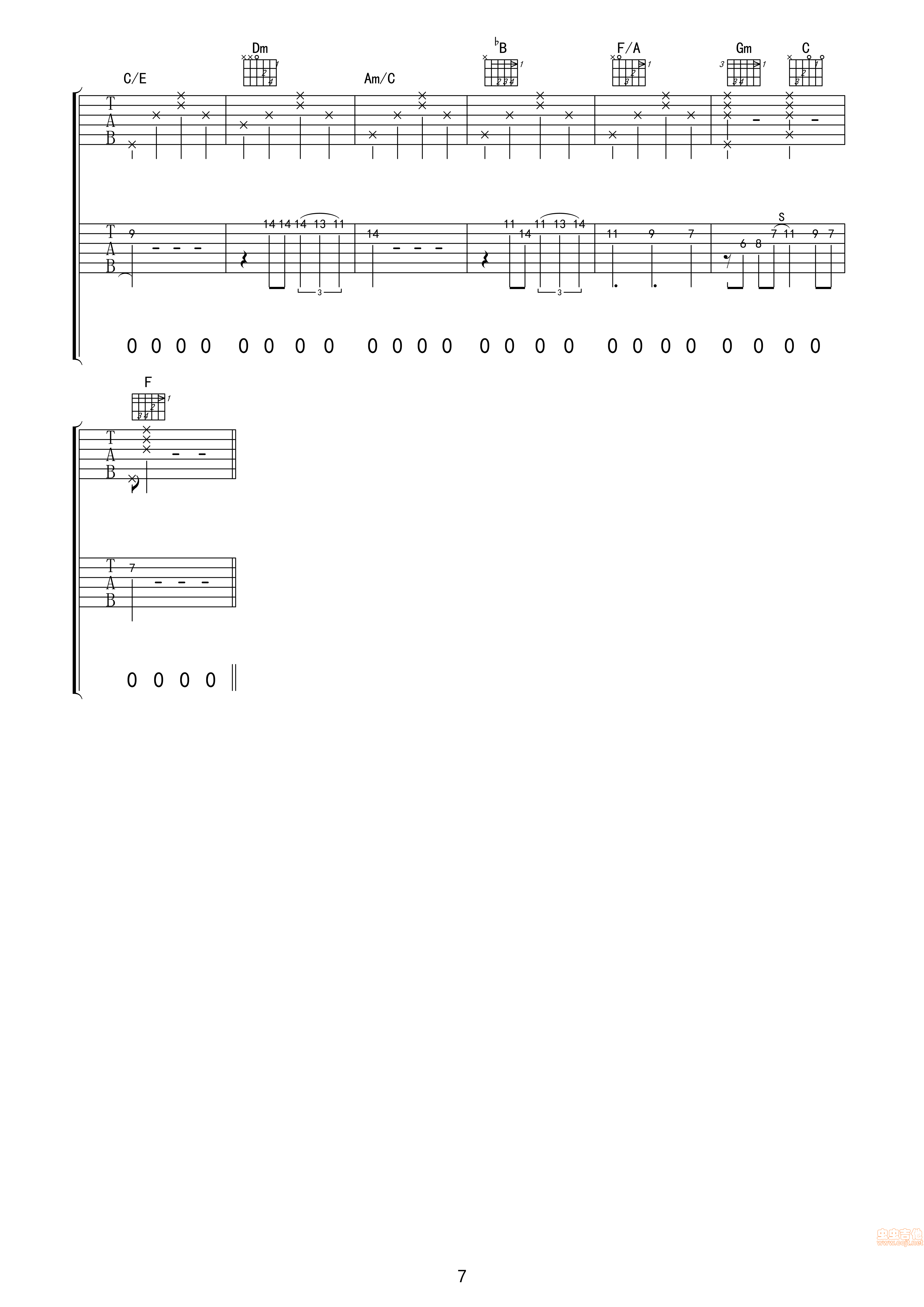 路上吉他谱,原版歌曲,简单F调弹唱教学,六线谱指弹简谱7张图