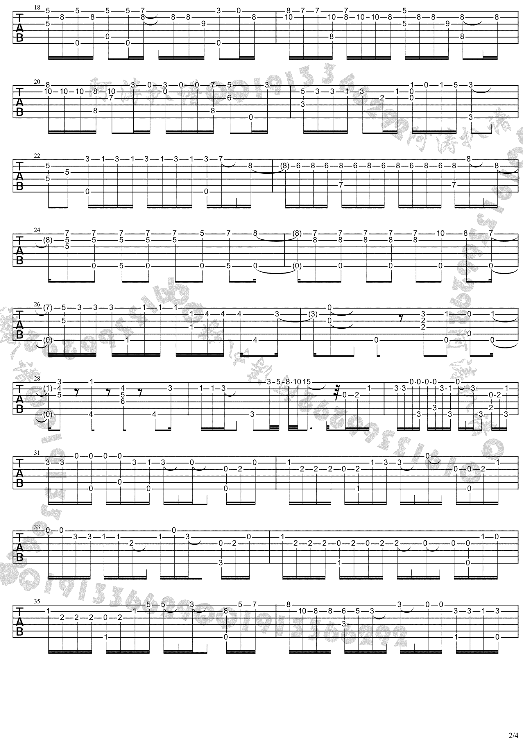 钟无艳吉他谱,原版谢安琪歌曲,简单指弹曲谱,高清六线乐谱