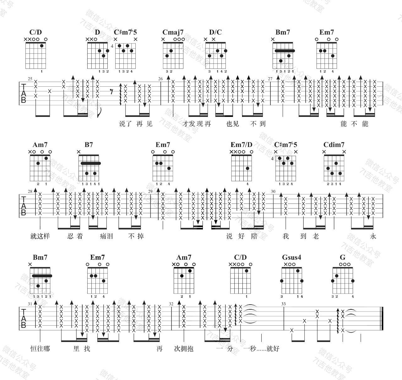 说了再见吉他谱,周杰伦歌曲,G调指弹简谱,新手弹唱附演示