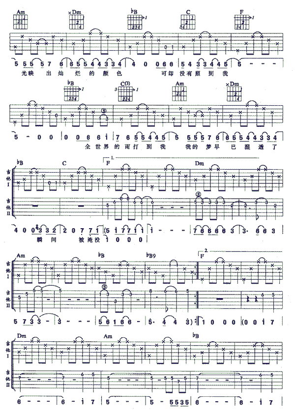 泡沫吉他谱,原版歌曲,简单F调弹唱教学,六线谱指弹简谱4张图