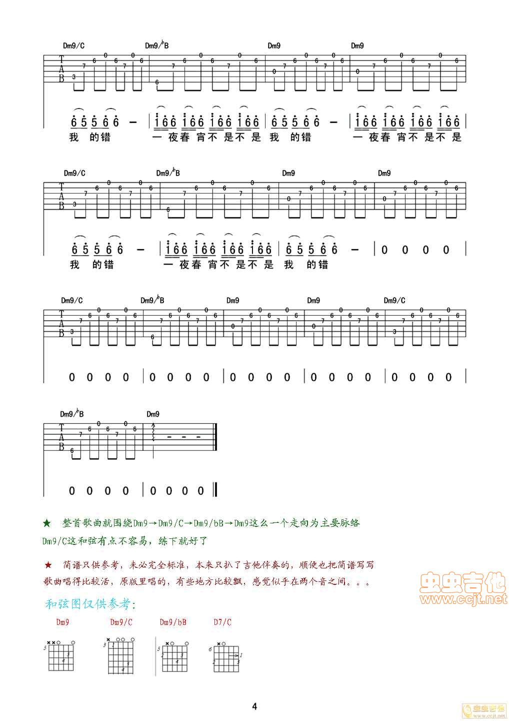 嫁衣吉他谱,原版歌曲,简单C调弹唱教学,六线谱指弹简谱4张图