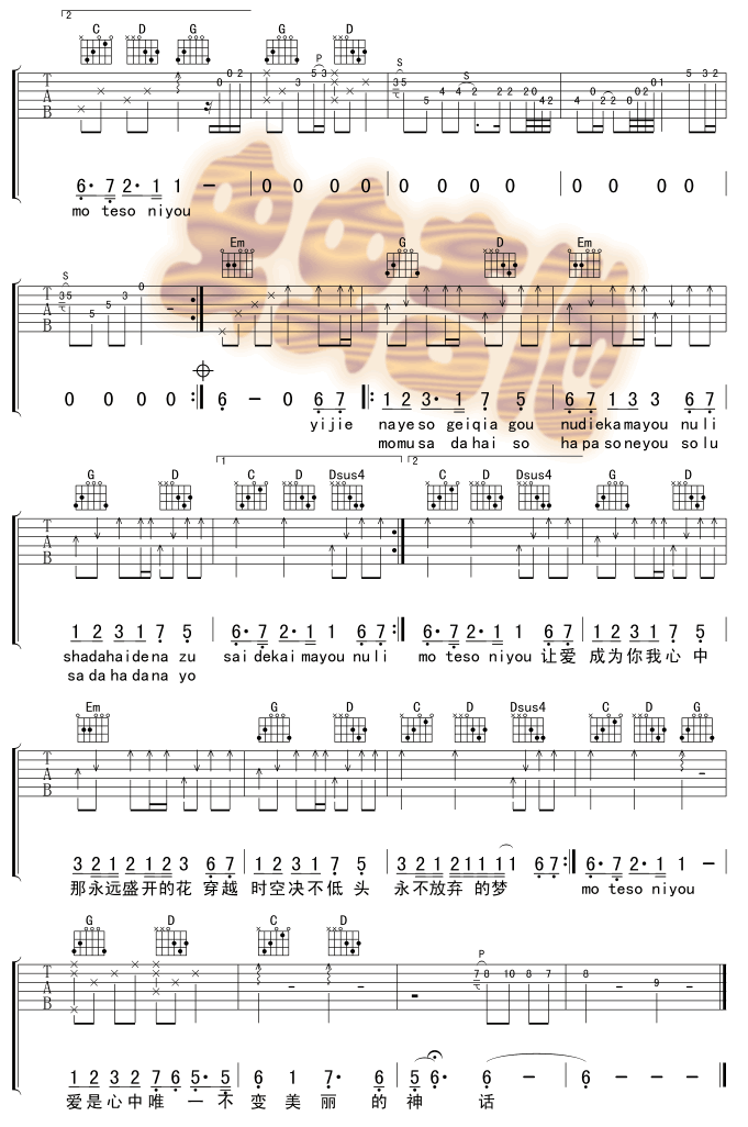 无尽的爱吉他谱,原版歌曲,简单G调弹唱教学,六线谱指弹简谱2张图