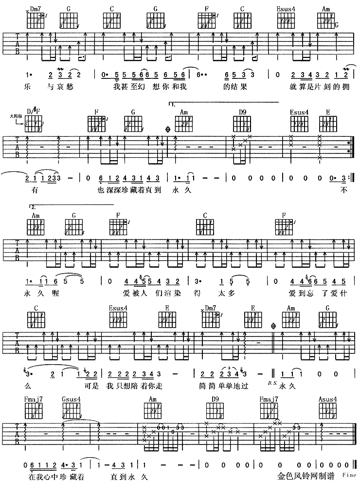 幻想完美版吉他谱,原版歌曲,简单C调弹唱教学,六线谱指弹简谱2张图