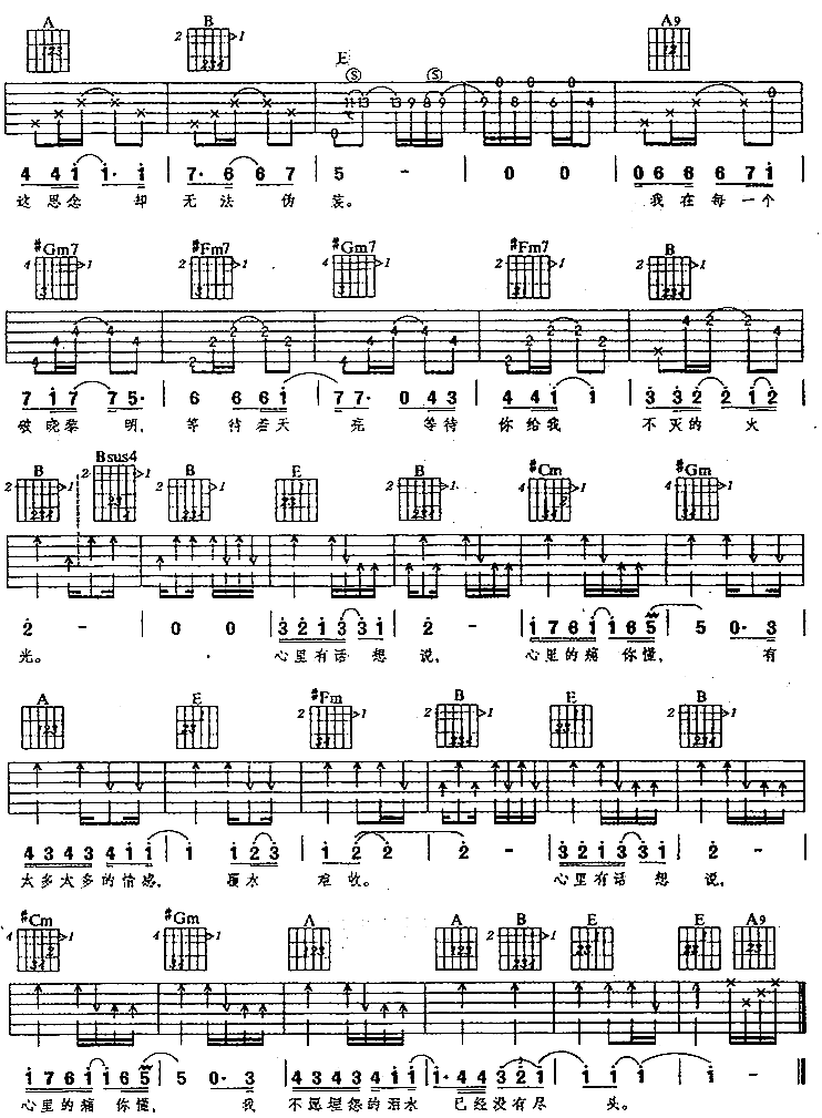 想说吉他谱,原版歌曲,简单E调弹唱教学,六线谱指弹简谱2张图