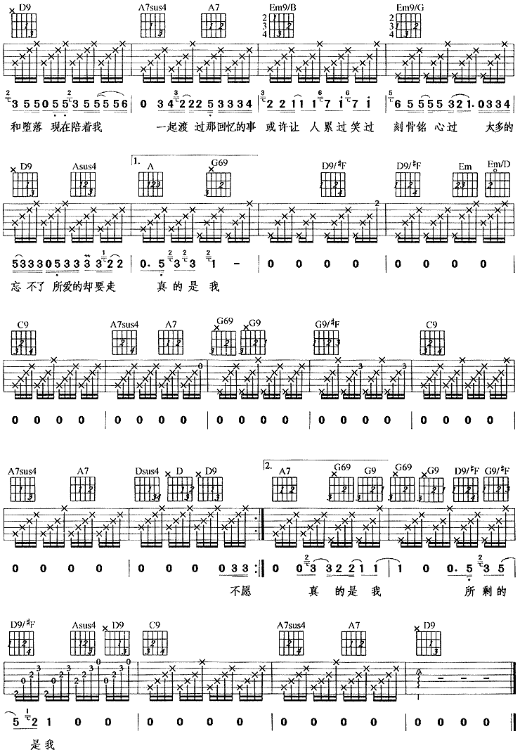 真的是我吉他谱,原版歌曲,简单E调弹唱教学,六线谱指弹简谱3张图