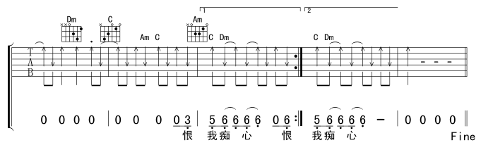 我恨我痴心吉他谱,原版歌曲,简单F调弹唱教学,六线谱指弹简谱3张图