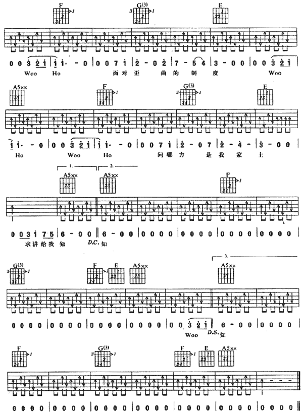 爆烈都市吉他谱,原版歌曲,简单D调弹唱教学,六线谱指弹简谱2张图