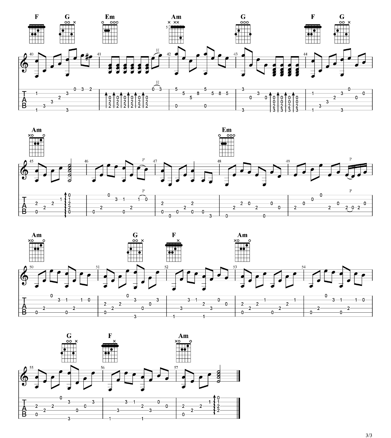铁血丹心吉他谱,原版罗文歌曲,简单指弹曲谱,高清六线乐谱教学