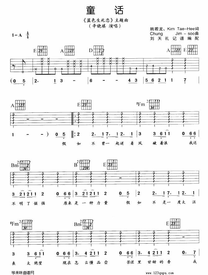 tendersurrender吉他谱,原版歌曲,简单A调弹唱教学,六线谱指弹简谱1张图