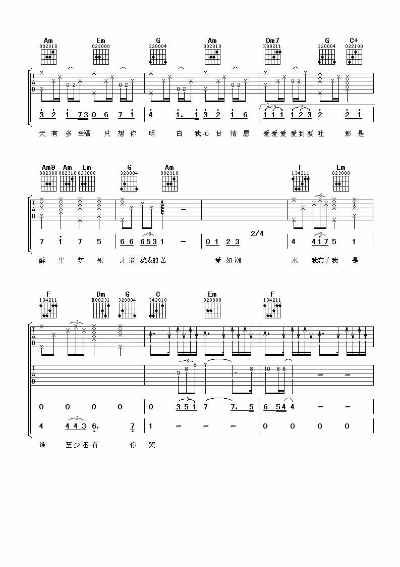 K歌之王吉他谱,原版歌曲,简单C调弹唱教学,六线谱指弹简谱5张图