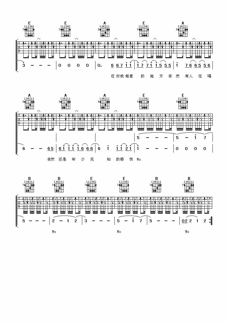 小柯遥望吉他谱,原版歌曲,简单E调弹唱教学,六线谱指弹简谱3张图