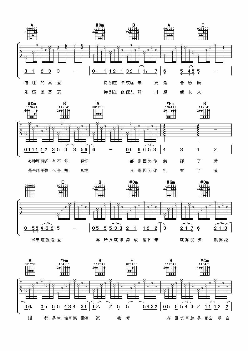 如果爱吉他谱,原版歌曲,简单E调弹唱教学,六线谱指弹简谱3张图