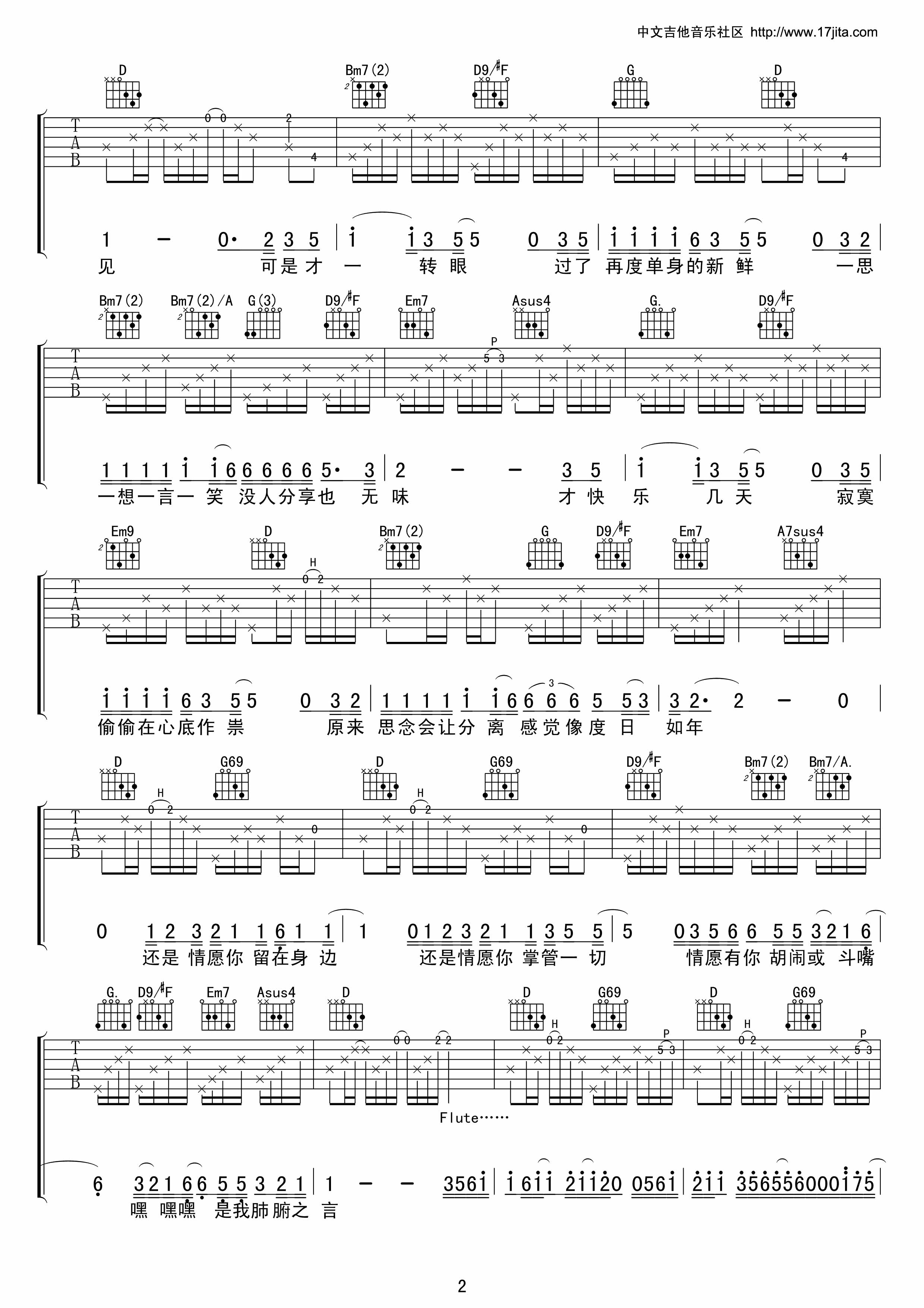 一个人万岁吉他谱,原版歌曲,简单F调弹唱教学,六线谱指弹简谱4张图